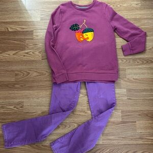 The cutest acorn sweatshirt with jeans. Shirt size 11/13, jeans size 13